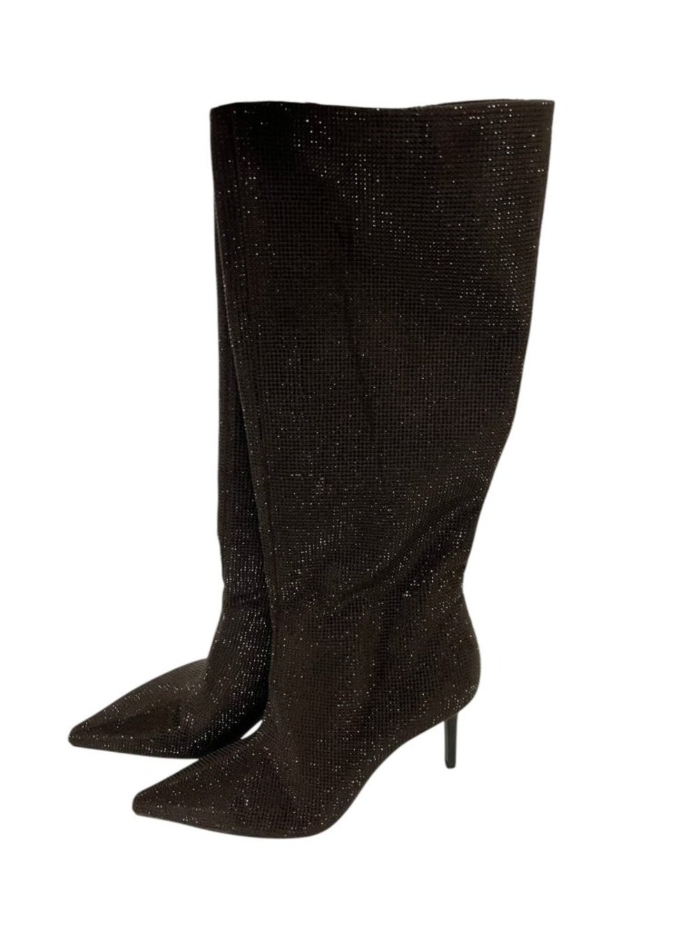 Zara Womens Rhinestone Tall Boots 38 US 7.5 Black Pointed Toe 1030/610 NWOB